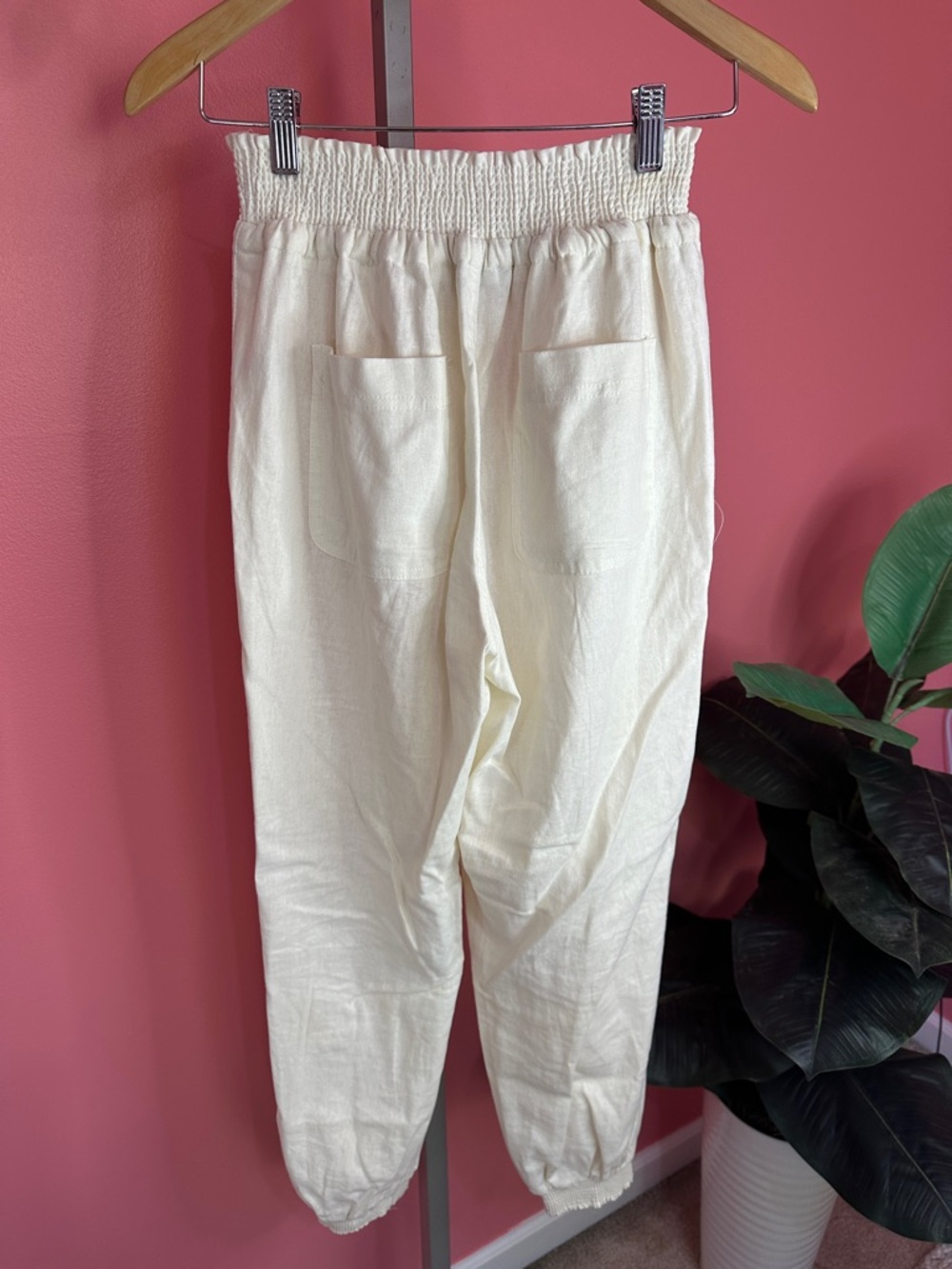Love Tree High Rise Linen Jogger Pants, White, Size S - Picture 8 of 12